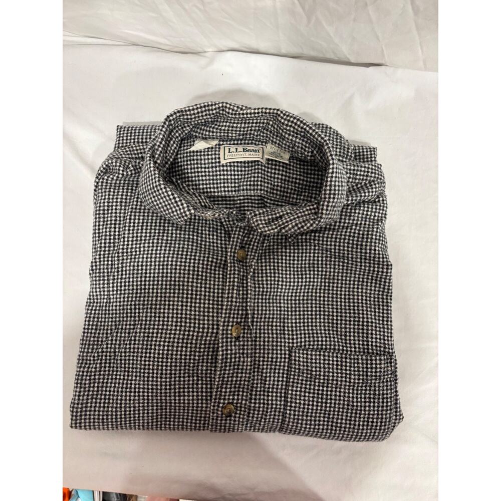 L.L. Bean XL Mens Flannel Shirt Black White Check Plaid Outdoor Thermal Pocket